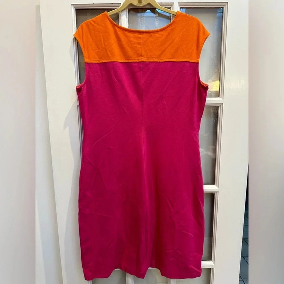 Talbots Midi Dress Orange & Pink Color Block Sleeveless Size 12 Stretchy Large - Picture 2 of 8